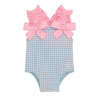Mud Pie Blue Check Crinkle Strap Swimsuit-Infants-Simply Blessed Children's Boutique