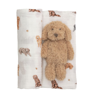 Mud Pie Dog Swaddle and Rattle Sets-Baby Accessories-Simply Blessed Children's Boutique
