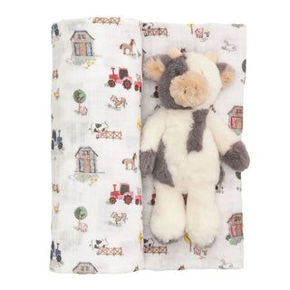 Mud Pie Farm Animal Swaddle and Rattle Sets-Baby Accessories-Simply Blessed Children's Boutique