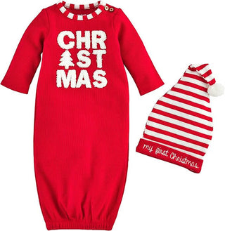 Mud Pie First Christmas Gown With Hat-Boys Sleepwear-Simply Blessed Children's Boutique