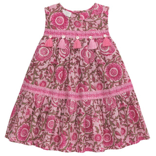 Mud Pie Floral Block Print Dress with Tassels-Girls Dresses-Simply Blessed Children's Boutique