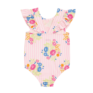 Mud Pie Floral Stripe One-Piece Swimsuit-Girls Swimwear-Simply Blessed Children's Boutique