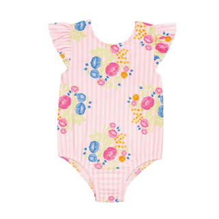Mud Pie Floral Stripe One-Piece Swimsuit-Girls Swimwear-Simply Blessed Children's Boutique