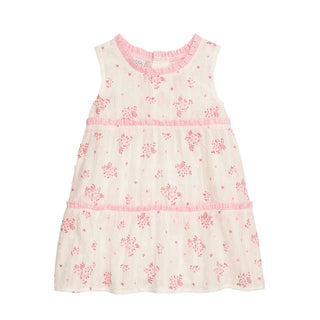 Mud Pie Girls Pink Blossom Tiered Dress – Gingham & Dobby Easter Dress-Girls Dresses-Simply Blessed Children's Boutique