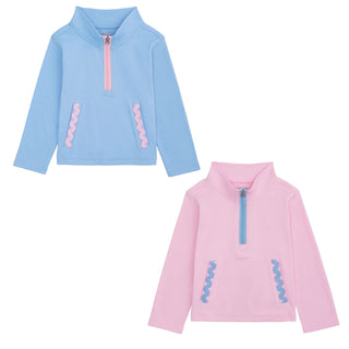 Mud Pie Girls' Ric Rac Quarter Zip Sweatshirt-Girls Sweatshirt/Pullover-Simply Blessed Children's Boutique
