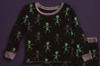 Mud Pie Girls Skelly Skeleton Halloween Glow Pajamas-Misc.-Simply Blessed Children's Boutique