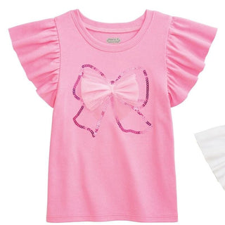Mud Pie Girls Sparkle Tees - Pink Bow or White Rainbow-Girls Short Sleeve Shirts-Simply Blessed Children's Boutique