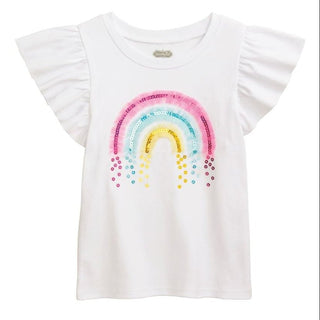 Mud Pie Girls Sparkle Tees - Pink Bow or White Rainbow-Girls Short Sleeve Shirts-Simply Blessed Children's Boutique