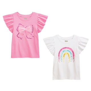 Mud Pie Girls Sparkle Tees - Pink Bow or White Rainbow-Girls Short Sleeve Shirts-Simply Blessed Children's Boutique