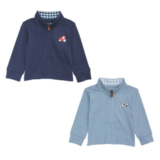 Mud Pie Light Blue Cow Quarter-Zip Sweatshirt-Boys Sweatshirt/Pullover-Simply Blessed Children's Boutique