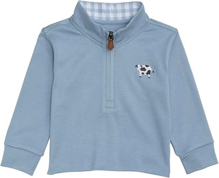 Mud Pie Light Blue Cow Quarter-Zip Sweatshirt-Boys Sweatshirt/Pullover-Simply Blessed Children's Boutique