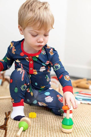 Mud Pie Navy Ornament Pajama Set-Boys Sleepwear-Simply Blessed Children's Boutique
