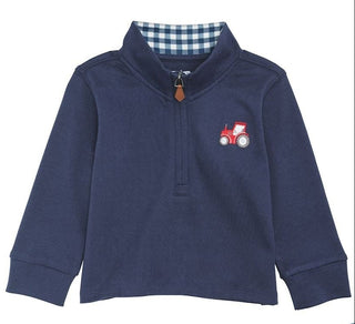 Mud Pie Navy Tractor Quarter-Zip Sweatshirt-Boys Sweatshirt/Pullover-Simply Blessed Children's Boutique