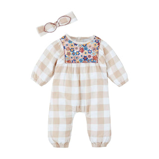 Mud Pie Neutral Embroidered Floral Longall with Headband-Misc.-Simply Blessed Children's Boutique