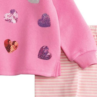 Mud Pie Sequin Heart Sweatshirt and Striped Leggings-Girls Outfit Sets-Simply Blessed Children's Boutique
