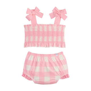 Mud Pie Smocked Pink Check Two-Piece Swimsuit-Infants-Simply Blessed Children's Boutique