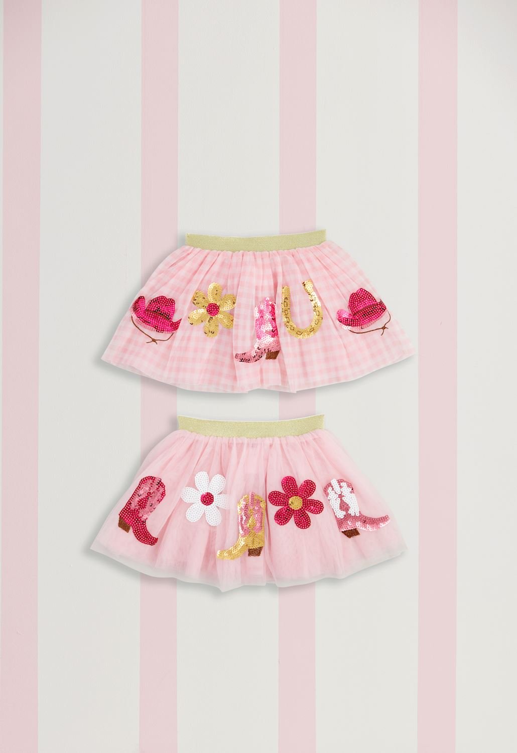 Mud Pie Western Sequin Tutus – Pink & Gingham Cowgirl Skirts – Simply Blessed Children's Boutique