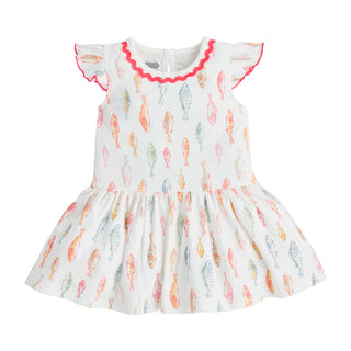 Mud Pie White Knit Fish-Print Dress-Girls Dresses-Simply Blessed Children's Boutique