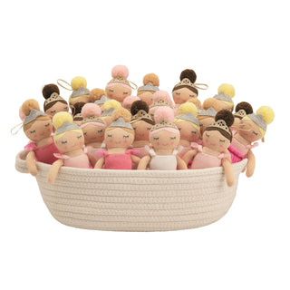 Mud Pie sweater knit ballerina ornaments with tulle skirts and sparkly crowns, perfect for Christmas or keepsake gifting.