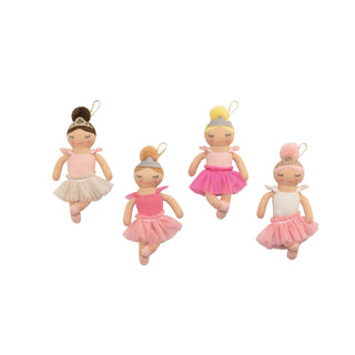Mud Pie sweater knit ballerina ornaments with tulle skirts and sparkly crowns, perfect for Christmas or keepsake gifting.