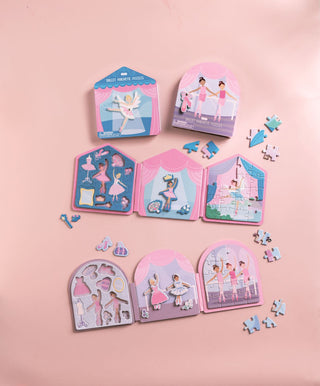 Magnetic ballet puzzle book with ballerina pieces and scenes—perfect for imaginative play at home or on the go.