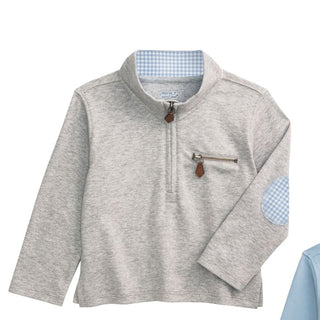 Mud Pie Boys' Quarter Zip Sweatshirt with Gingham Elbow Patches