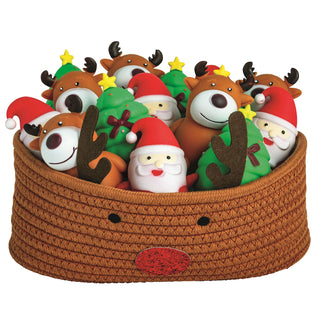 Mud Pie Christmas squeeze toys for kids—Santa, reindeer, and tree characters designed for festive sensory fun and stress relief.