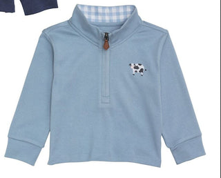Mud Pie Light Blue Cow Quarter-Zip Sweatshirt