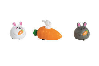 Mud Pie bunny pull-back racer toys including carrot car and bunny racers, fun Easter basket stuffer toys for toddlers and kids