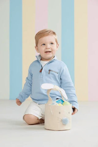 Mud Pie Boys' Quarter Zip Sweatshirt with Gingham Elbow Patches-Boys Sweatshirt/Pullover-Simply Blessed Children's Boutique