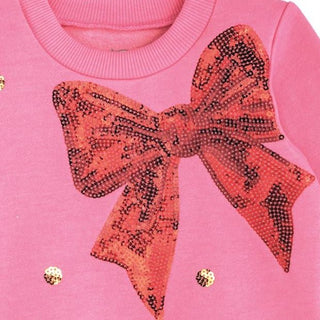 Mud Pie Girls Sparkle Bow Holiday Sweatshirt-Girls Sweatshirt/Pullover-Simply Blessed Children's Boutique