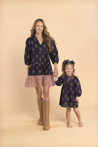 Mud Pie Navy Floral Dress-Girls Dresses-Simply Blessed Children's Boutique