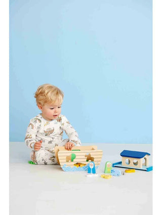 Mud Pie Blue Noah's Ark Pajama Set-Boys Sleepwear-Simply Blessed Children's Boutique