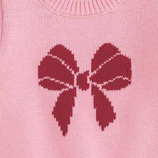Mud Pie Girls Pink Bow Crewneck Sweater-Girls Sweatshirt/Pullover-Simply Blessed Children's Boutique