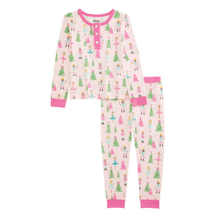 Nutcracker-themed bamboo pajamas with ballerinas, soldiers, and mesh ruffles—soft, festive, and perfect for Christmas memories.