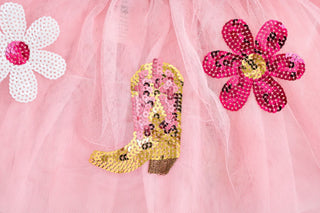 Mud Pie pink Western tutus with sequin boots, hats, and flowers—available in gingham or tulle for your little cowgirl's dress-up and play.
