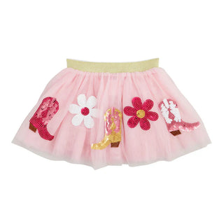 Mud Pie pink Western tutus with sequin boots, hats, and flowers—available in gingham or tulle for your little cowgirl's dress-up and play.