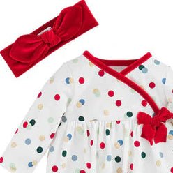 Baby Girl Polka Dot Christmas Gown & Headband Set - Mud Pie-Infants-Simply Blessed Children's Boutique
