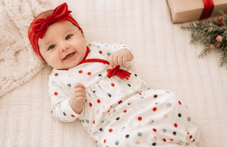 Baby Girl Polka Dot Christmas Gown & Headband Set - Mud Pie-Infants-Simply Blessed Children's Boutique