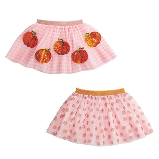 Pink pumpkin tutus for girls with gingham or all-over print designs—perfect for fall photos, twirling, and pumpkin patch fun.