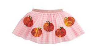 Pink pumpkin tutus for girls with gingham or all-over print designs—perfect for fall photos, twirling, and pumpkin patch fun.