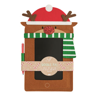 Mud Pie Christmas doodle pads with stylus—Santa and Reindeer designs with erase button for reusable creative fun.