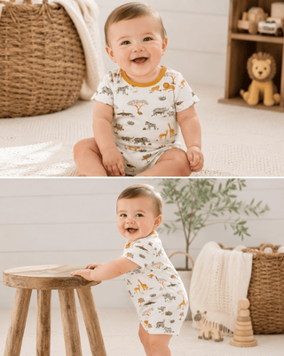 Safari Waffle Knit Shortall - Mud Pie-Infants-Simply Blessed Children's Boutique