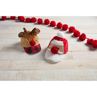 Mud Pie light-up Christmas baseball caps for kids in Santa or Reindeer designs with cozy fabric and festive LED lights.