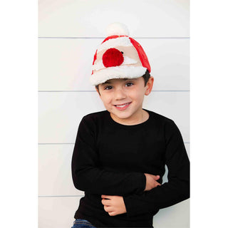 Mud Pie light-up Christmas baseball caps for kids in Santa or Reindeer designs with cozy fabric and festive LED lights.