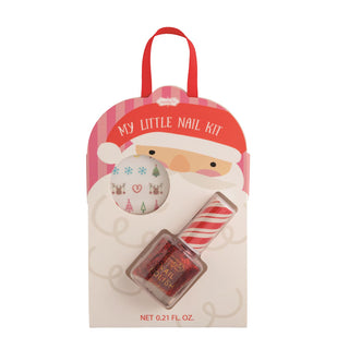 Mud Pie kids’ holiday nail kits in Santa, tree, and nutcracker designs with glitter polish and festive nail stickers.