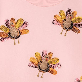 Mud Pie Girls Thanksgiving Turkey Sequin Sweatshirt-Girls Sweatshirt/Pullover-Simply Blessed Children's Boutique