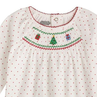 Mud Pie Christmas Smocked Polka Dot Sleeper-Infants-Simply Blessed Children's Boutique