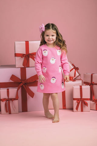 Mud Pie Sparkle Santa Sweatshirt Dress-Girls Dresses-Simply Blessed Children's Boutique