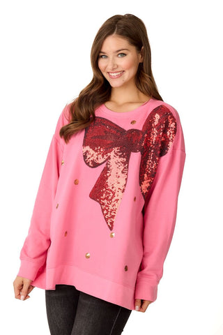 Mud Pie Womens Holiday Bow Sparkle Sweatshirt-Women's Sweatshirt/Pullover-Simply Blessed Children's Boutique